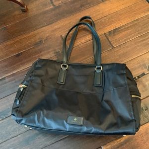 Travanti Black Satiny Feel Computer Tote Bag with a pocket for everything! EUC!